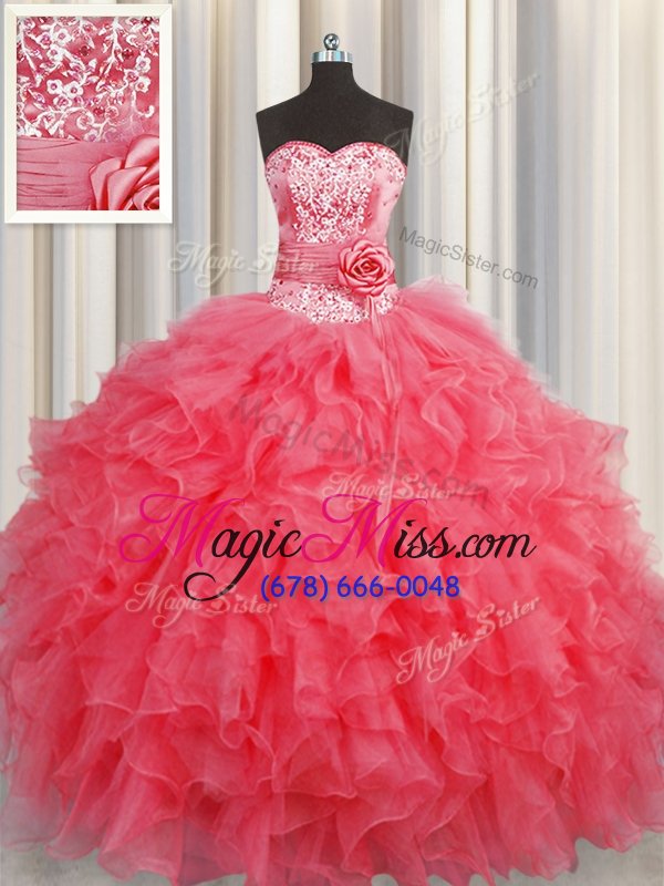 wholesale glamorous handcrafted flower sleeveless lace up floor length ruffles and hand made flower 15th birthday dress