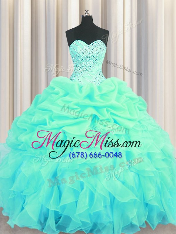 wholesale extravagant pick ups floor length turquoise sweet 16 dress sweetheart sleeveless lace up