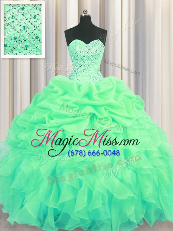 wholesale edgy organza sleeveless floor length sweet 16 quinceanera dress and beading and ruffles and pick ups
