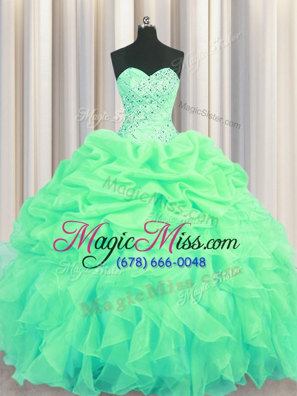 wholesale edgy organza sleeveless floor length sweet 16 quinceanera dress and beading and ruffles and pick ups