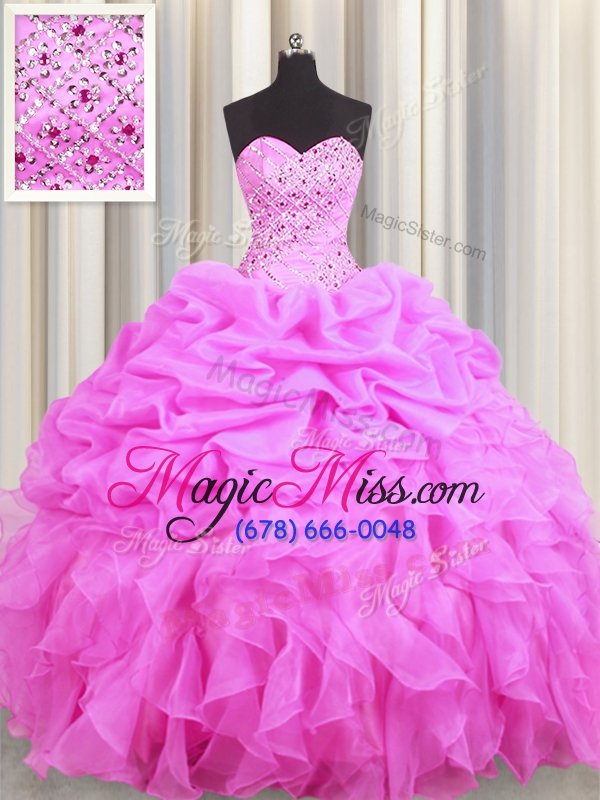wholesale affordable rose pink sweet 16 dresses military ball and sweet 16 and quinceanera and for with beading and ruffles and pick ups sweetheart sleeveless lace up