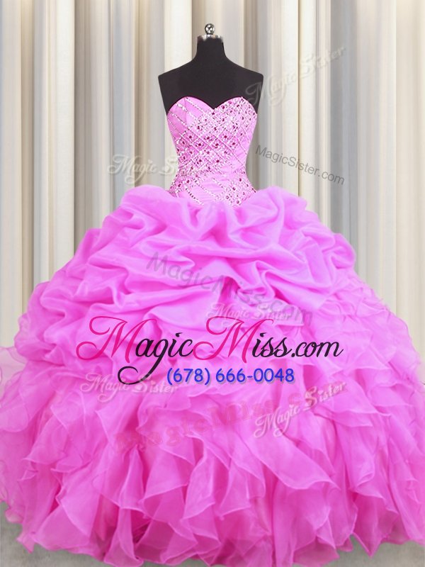 wholesale affordable rose pink sweet 16 dresses military ball and sweet 16 and quinceanera and for with beading and ruffles and pick ups sweetheart sleeveless lace up