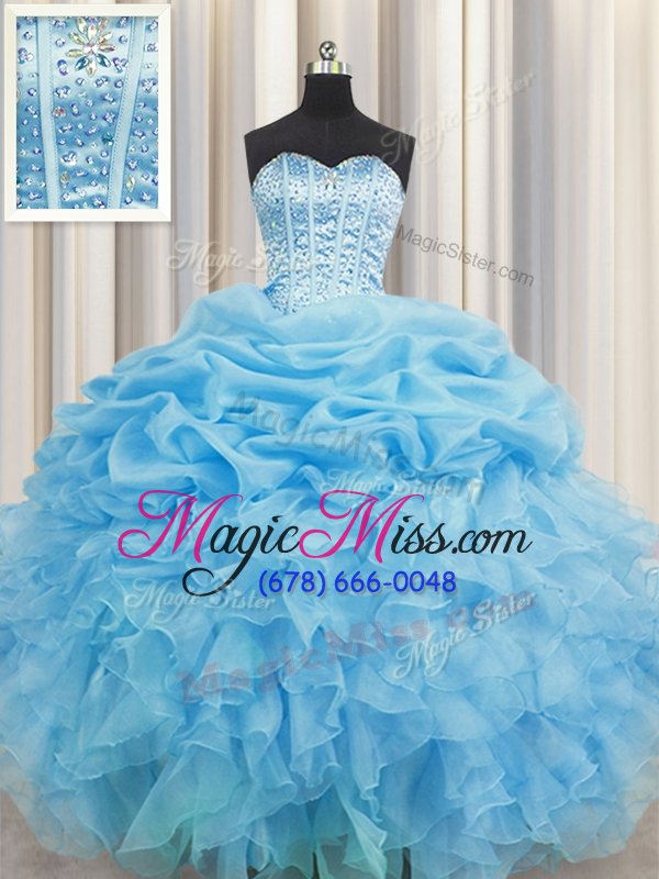 wholesale artistic visible boning baby blue sweetheart neckline beading and ruffles and pick ups sweet 16 dresses sleeveless lace up