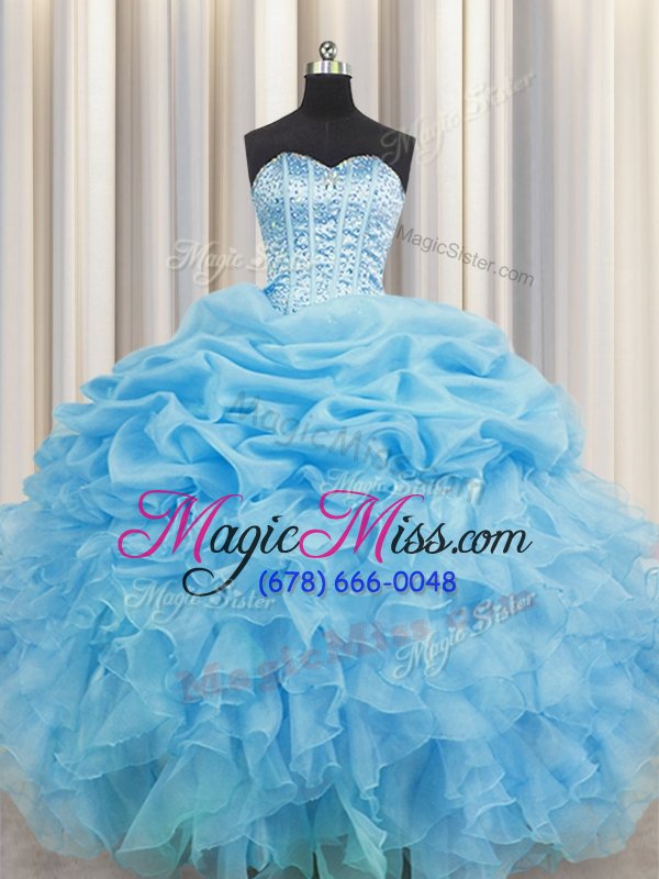 wholesale artistic visible boning baby blue sweetheart neckline beading and ruffles and pick ups sweet 16 dresses sleeveless lace up