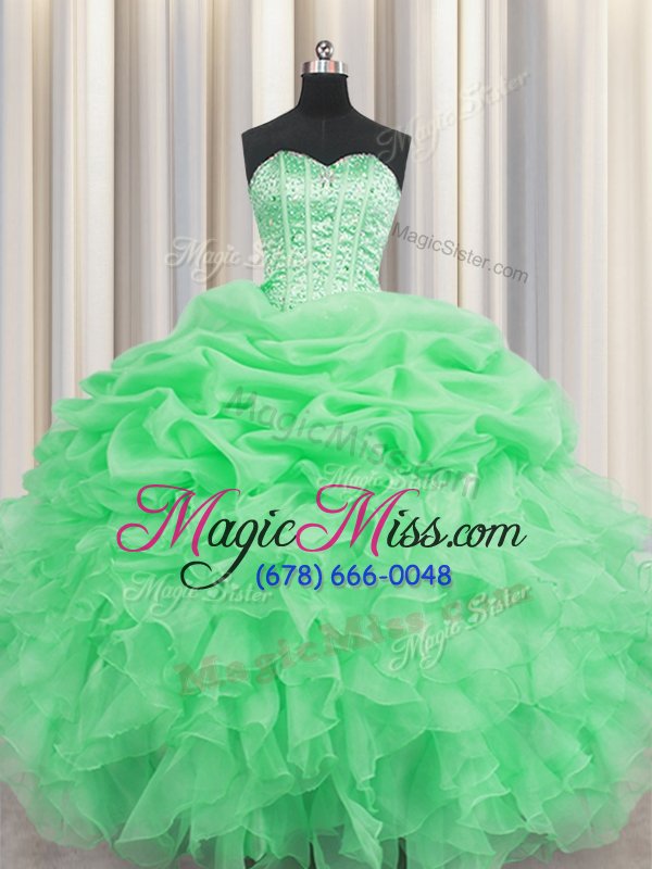 wholesale sophisticated visible boning ball gowns organza sweetheart sleeveless beading and ruffles and pick ups floor length lace up 15 quinceanera dress