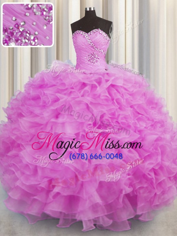 wholesale high class sleeveless lace up floor length beading and ruffles quinceanera dress