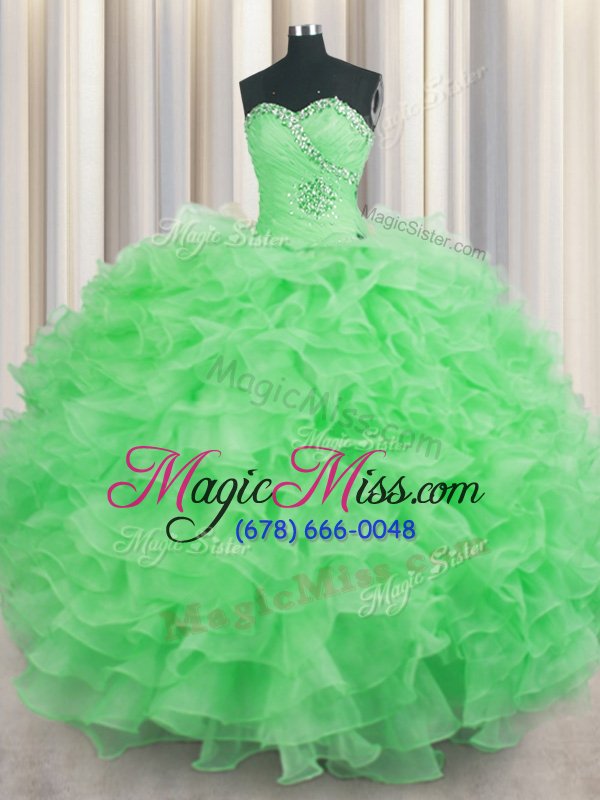 wholesale hot selling organza lace up sweetheart sleeveless floor length 15 quinceanera dress beading and ruffles