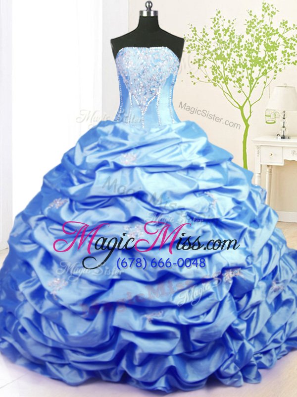 wholesale fantastic baby blue quinceanera dresses military ball and sweet 16 and for with beading and pick ups strapless sleeveless sweep train lace up