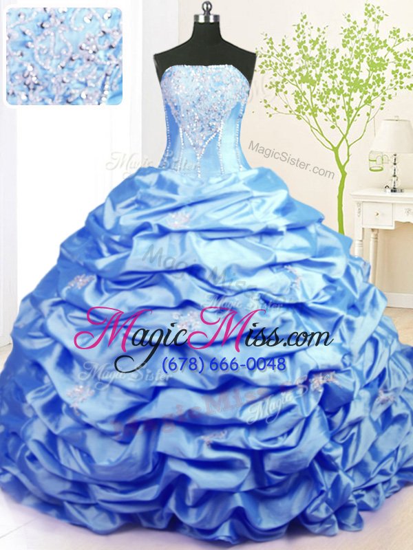 wholesale fantastic baby blue quinceanera dresses military ball and sweet 16 and for with beading and pick ups strapless sleeveless sweep train lace up
