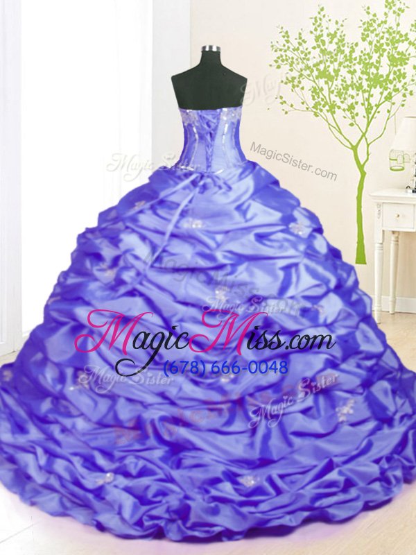 wholesale fashion pick ups lavender sleeveless taffeta sweep train lace up vestidos de quinceanera for military ball and sweet 16 and quinceanera
