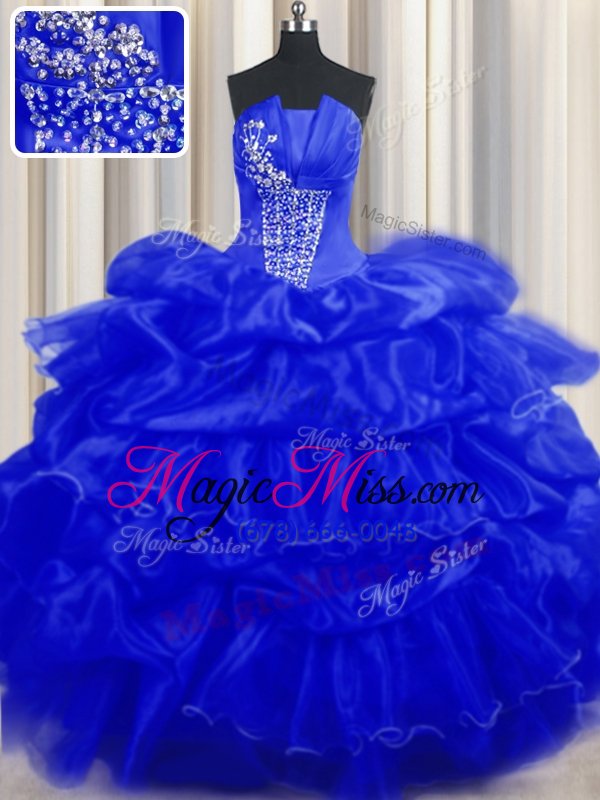wholesale royal blue sleeveless beading and ruffles and pick ups floor length 15th birthday dress