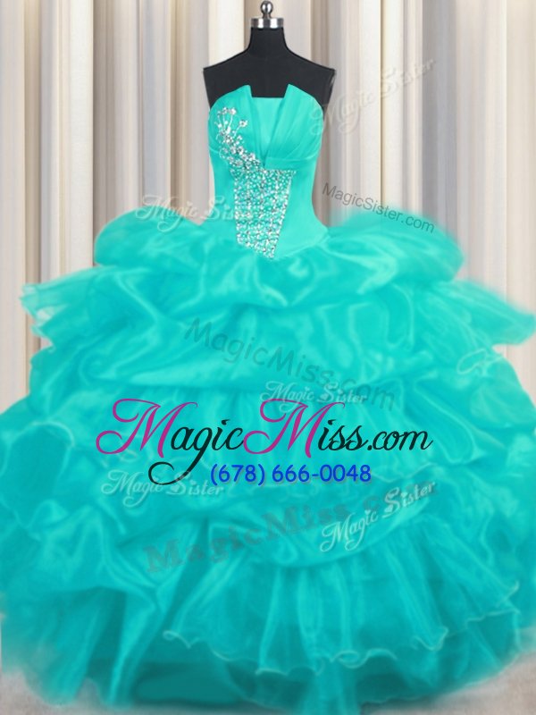 wholesale customized beading and ruffled layers and pick ups 15th birthday dress aqua blue lace up sleeveless floor length