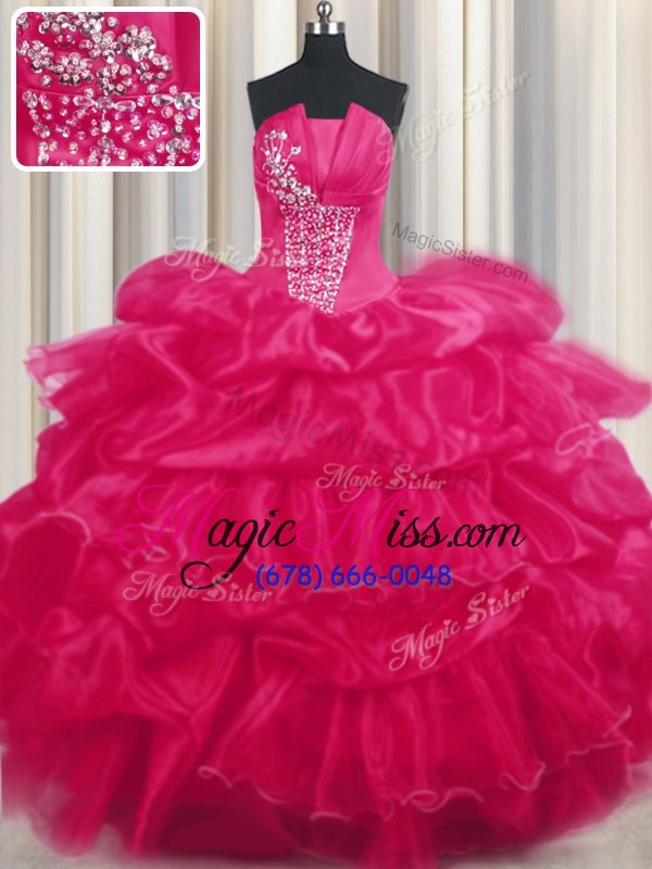 wholesale hot sale pick ups ruffled floor length hot pink 15 quinceanera dress strapless sleeveless lace up