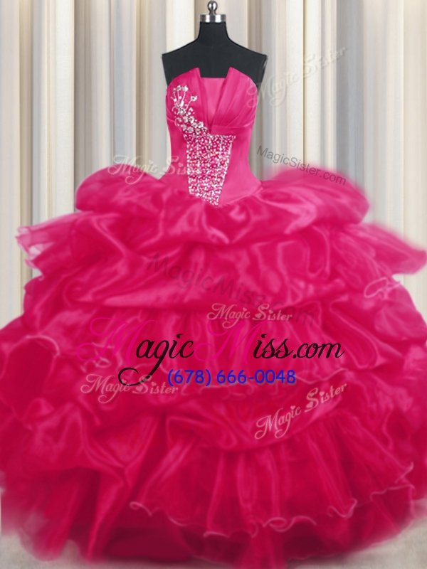 wholesale hot sale pick ups ruffled floor length hot pink 15 quinceanera dress strapless sleeveless lace up