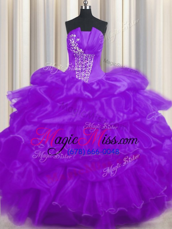 wholesale superior purple sleeveless floor length beading and ruffled layers and pick ups lace up 15 quinceanera dress