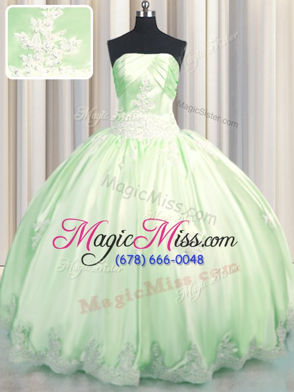 wholesale best selling yellow green sleeveless floor length beading and appliques lace up quinceanera gown