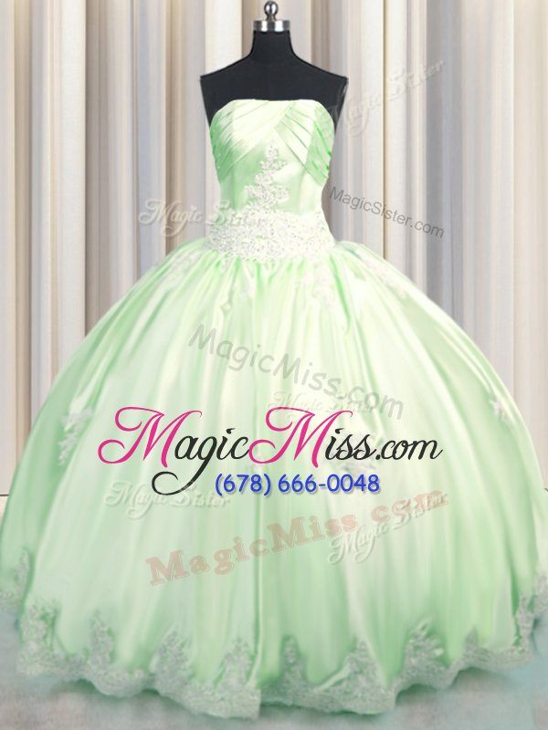 wholesale best selling yellow green sleeveless floor length beading and appliques lace up quinceanera gown