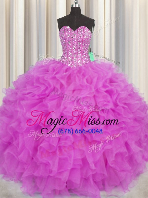 wholesale visible boning hot pink and fuchsia 15 quinceanera dress military ball and sweet 16 and quinceanera and for with beading and ruffles sweetheart sleeveless lace up