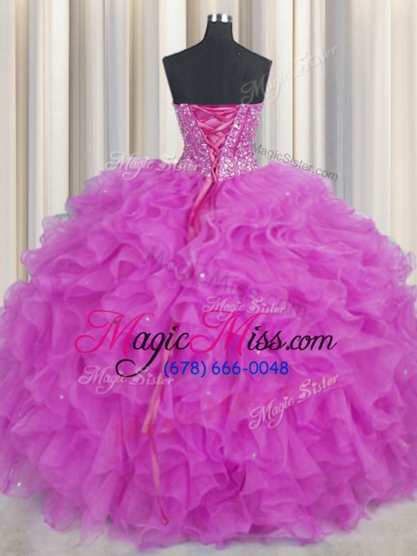 wholesale visible boning hot pink and fuchsia 15 quinceanera dress military ball and sweet 16 and quinceanera and for with beading and ruffles sweetheart sleeveless lace up