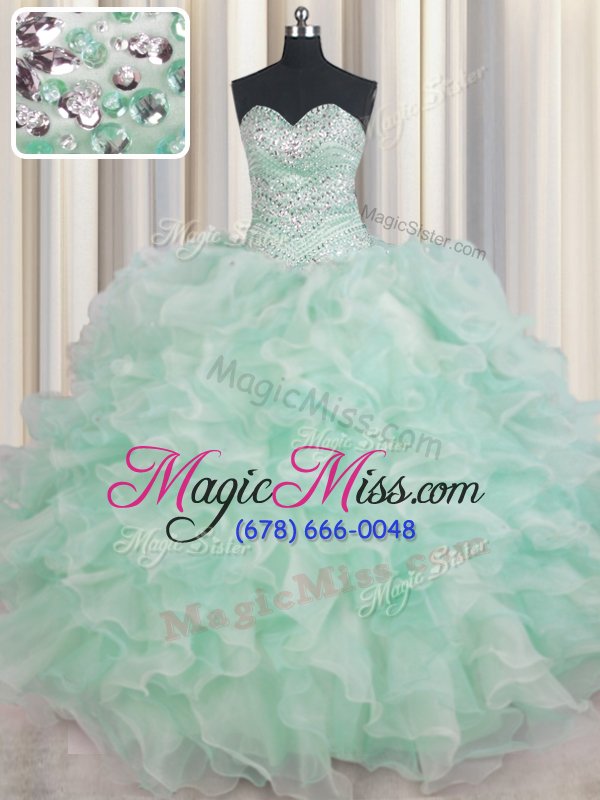 wholesale exceptional sweetheart sleeveless sweet 16 dresses floor length beading and ruffles apple green organza