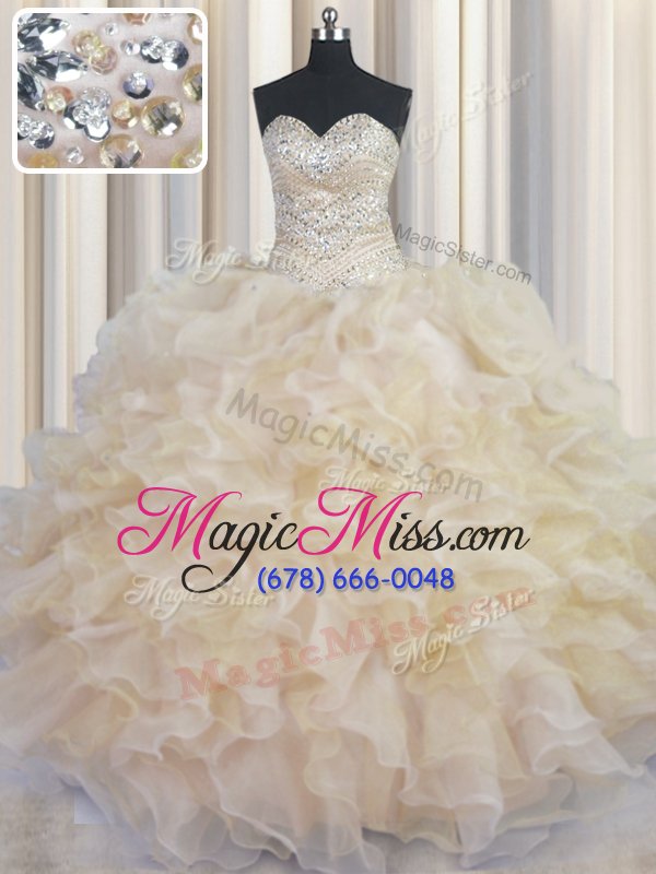 wholesale floor length ball gowns sleeveless champagne quinceanera gown lace up