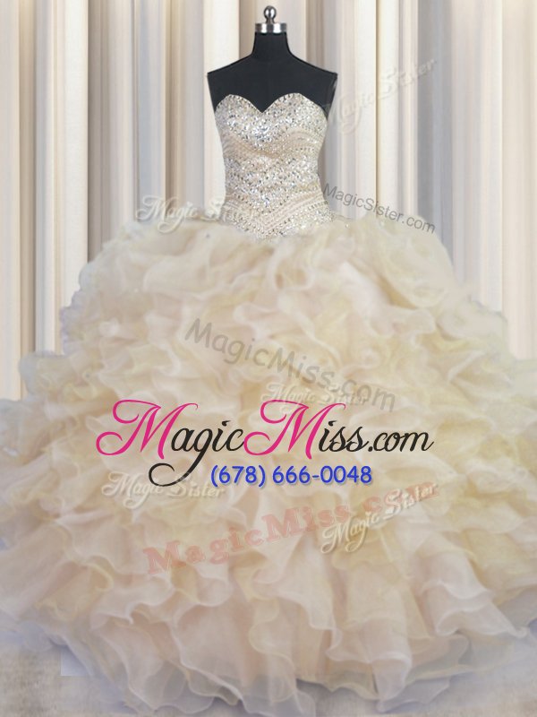 wholesale floor length ball gowns sleeveless champagne quinceanera gown lace up