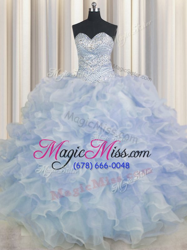 wholesale fantastic ball gowns quinceanera gowns light blue sweetheart organza sleeveless floor length lace up