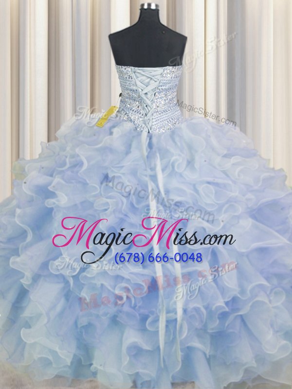 wholesale fantastic ball gowns quinceanera gowns light blue sweetheart organza sleeveless floor length lace up