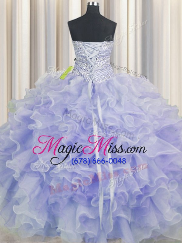 wholesale custom fit organza sleeveless floor length 15th birthday dress and beading and ruffles
