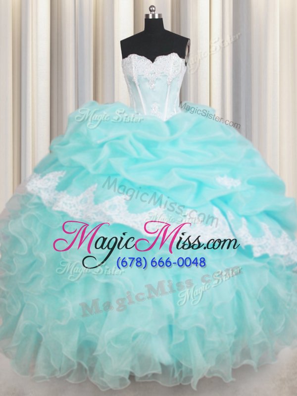wholesale traditional baby blue sweetheart neckline beading and appliques and ruffled layers quinceanera gown sleeveless lace up