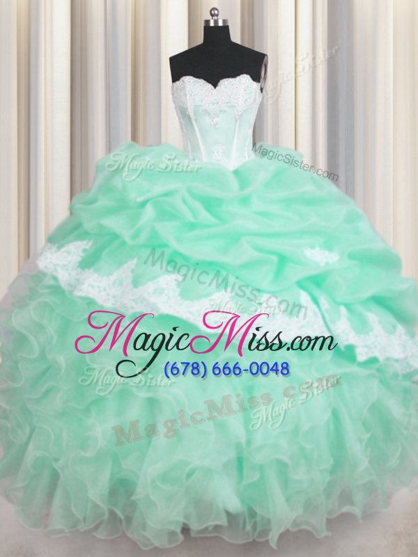 wholesale pretty apple green sweetheart neckline beading and ruffles and pick ups quinceanera dress sleeveless lace up