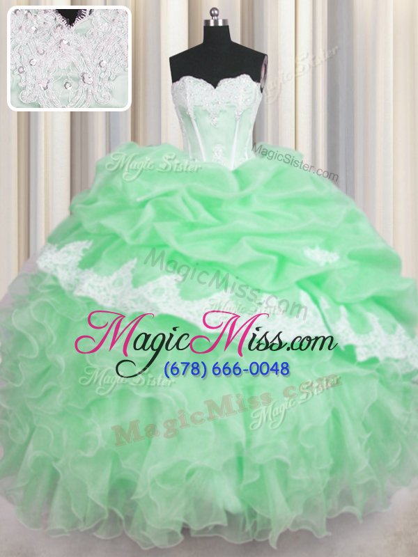 wholesale best selling pick ups sweetheart sleeveless lace up sweet 16 dress green organza