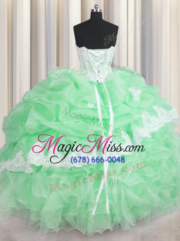 wholesale best selling pick ups sweetheart sleeveless lace up sweet 16 dress green organza