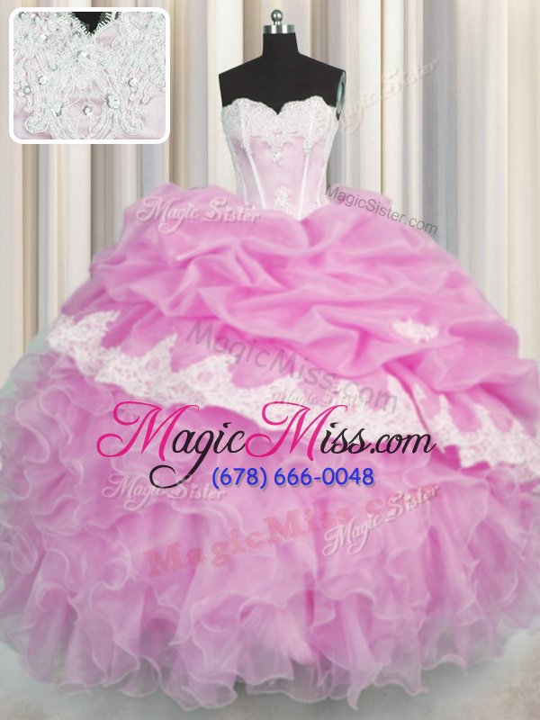 wholesale best selling pink ball gowns sweetheart sleeveless organza floor length lace up beading and appliques and ruffles and pick ups 15th birthday dress