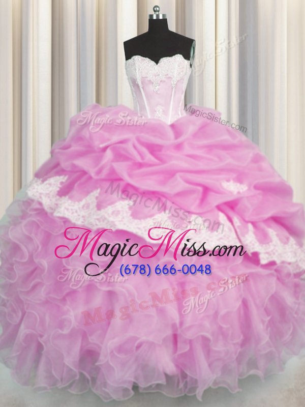 wholesale best selling pink ball gowns sweetheart sleeveless organza floor length lace up beading and appliques and ruffles and pick ups 15th birthday dress
