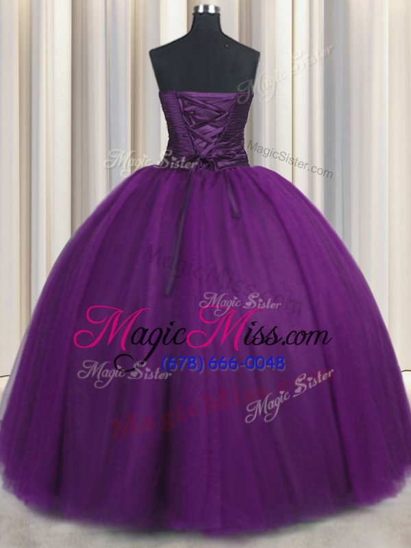 wholesale spectacular purple ball gowns sweetheart sleeveless tulle floor length lace up beading and appliques sweet 16 dress