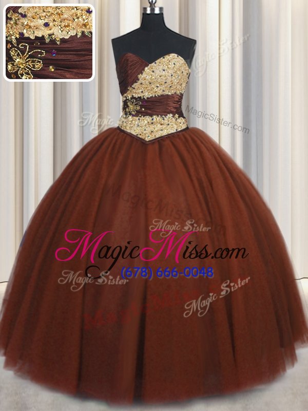 wholesale flirting sleeveless tulle floor length lace up quinceanera dresses in burgundy for with beading and appliques