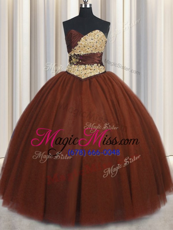 wholesale flirting sleeveless tulle floor length lace up quinceanera dresses in burgundy for with beading and appliques