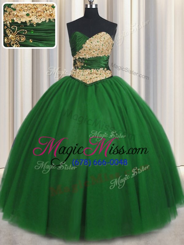 wholesale great green lace up 15 quinceanera dress beading and appliques sleeveless floor length