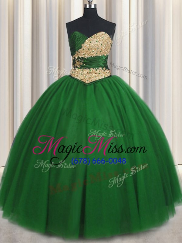 wholesale great green lace up 15 quinceanera dress beading and appliques sleeveless floor length