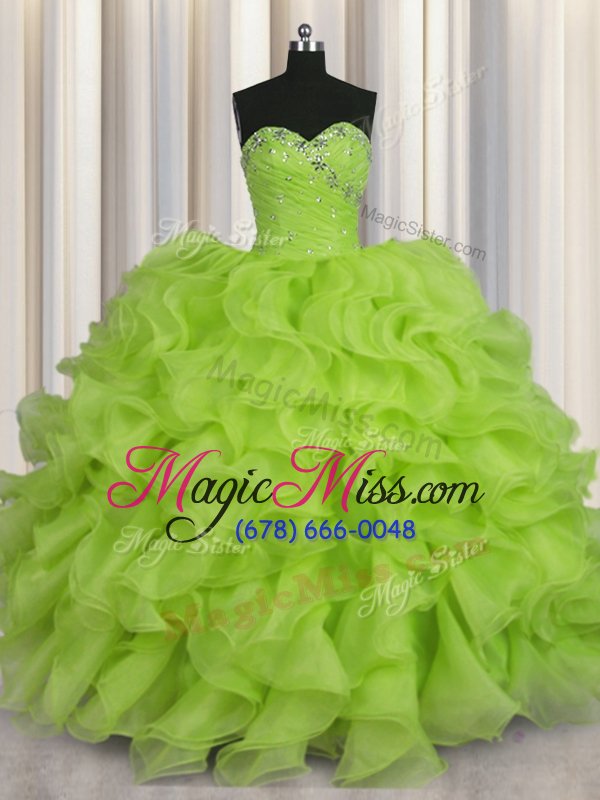 wholesale high quality yellow green ball gowns beading vestidos de quinceanera lace up organza sleeveless floor length