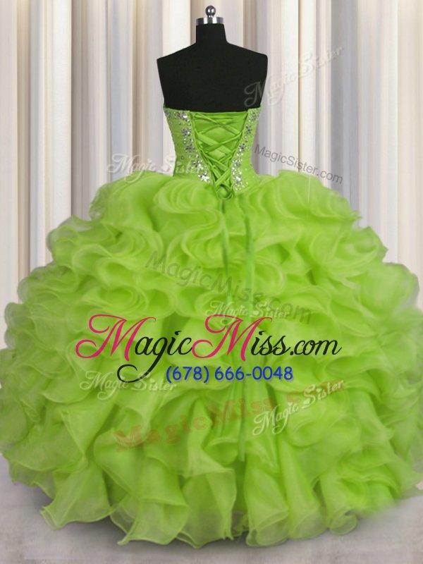 wholesale high quality yellow green ball gowns beading vestidos de quinceanera lace up organza sleeveless floor length