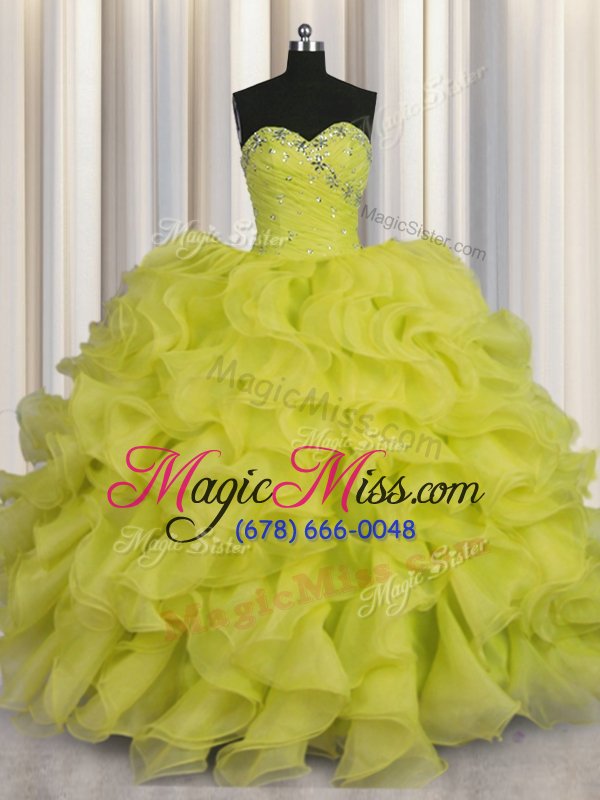 wholesale yellow green lace up sweetheart beading and ruffles sweet 16 quinceanera dress organza sleeveless