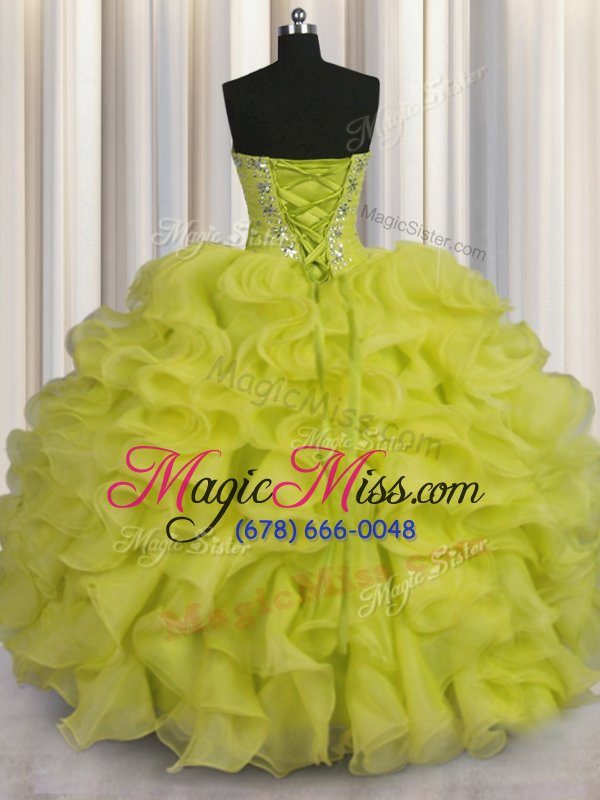 wholesale yellow green lace up sweetheart beading and ruffles sweet 16 quinceanera dress organza sleeveless