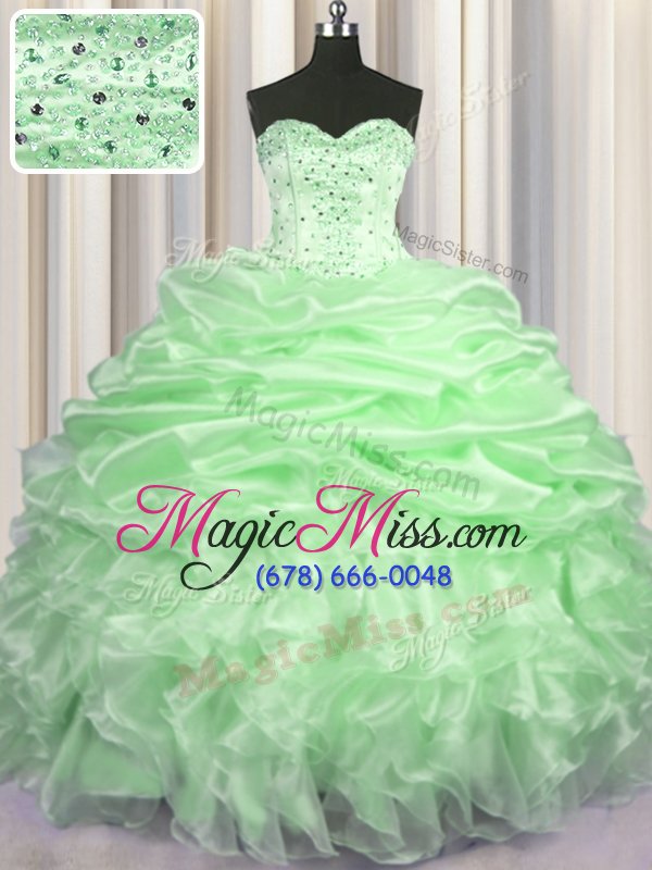 wholesale vintage with train 15 quinceanera dress organza brush train sleeveless beading and ruffles and pick ups