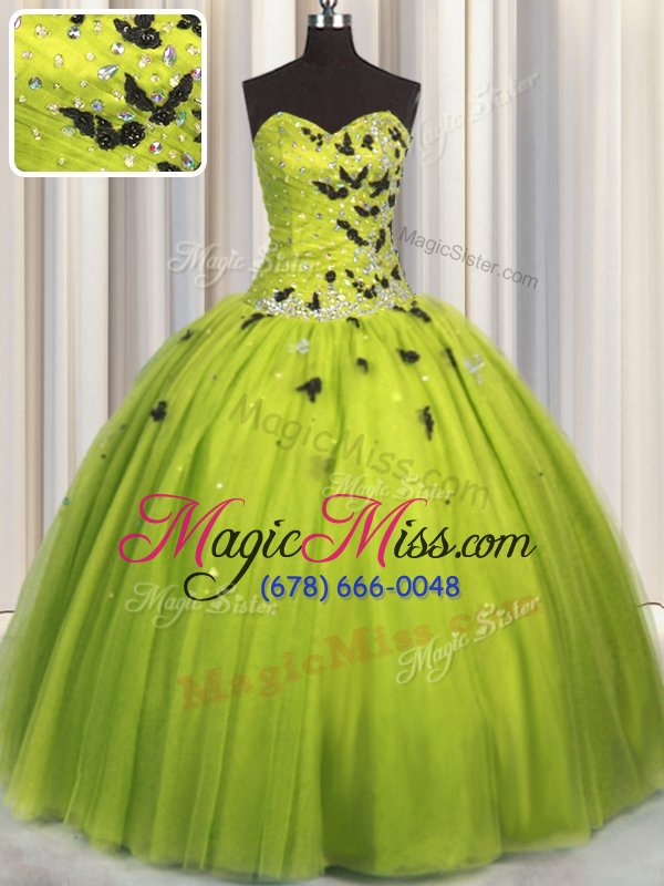 wholesale fantastic yellow green quinceanera dresses military ball and sweet 16 and quinceanera and for with beading and appliques sweetheart sleeveless lace up