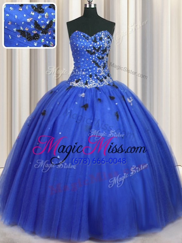 wholesale fashionable tulle sleeveless floor length vestidos de quinceanera and beading and appliques