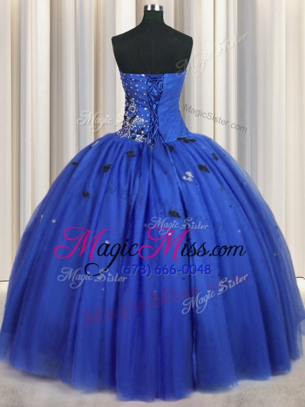 wholesale fashionable tulle sleeveless floor length vestidos de quinceanera and beading and appliques