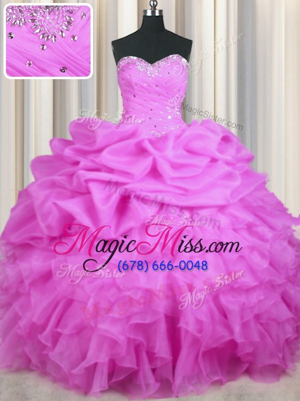 wholesale lilac lace up quinceanera gowns beading and ruffles and sequins and ruching sleeveless floor length