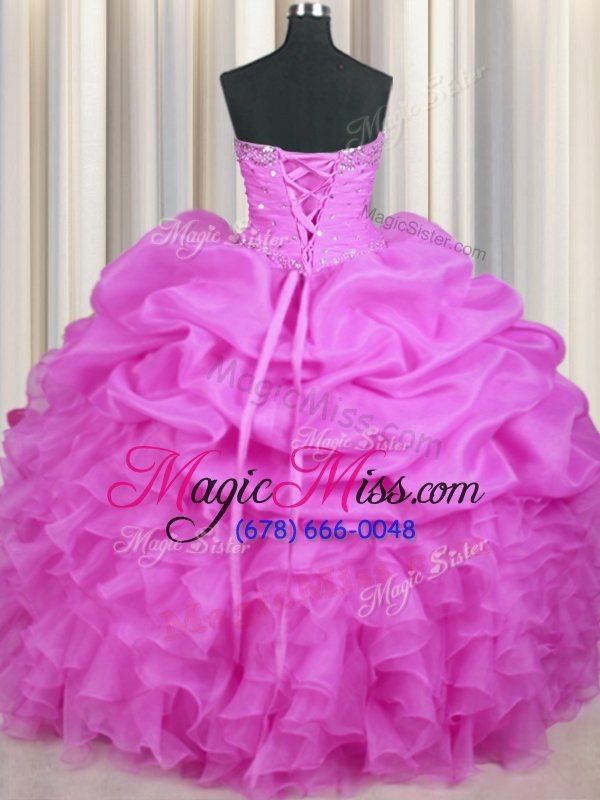 wholesale lilac lace up quinceanera gowns beading and ruffles and sequins and ruching sleeveless floor length